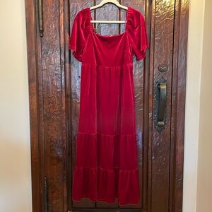 Burgundy Velvet Tiered Maternity Maxi Dress Medium